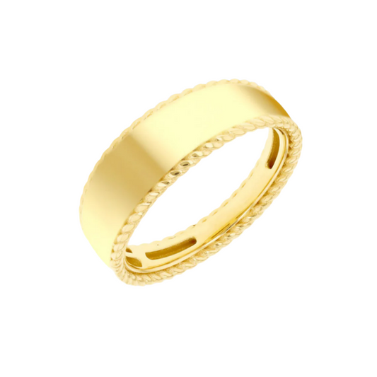 9ct Yellow Gold 7mm Wide Twisted Rope Detailed Ring, Ring sizes N to Z (6319)