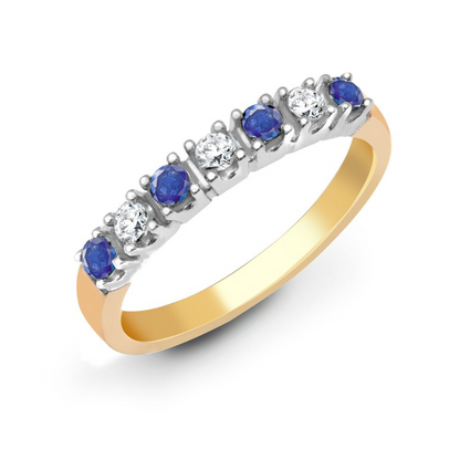 9ct Yellow Gold Sapphire and Diamond Eternity Band Ring, Sizes K to O (R022)