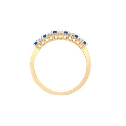 9ct Yellow Gold Sapphire and Diamond Eternity Band Ring, Sizes K to O (R387)