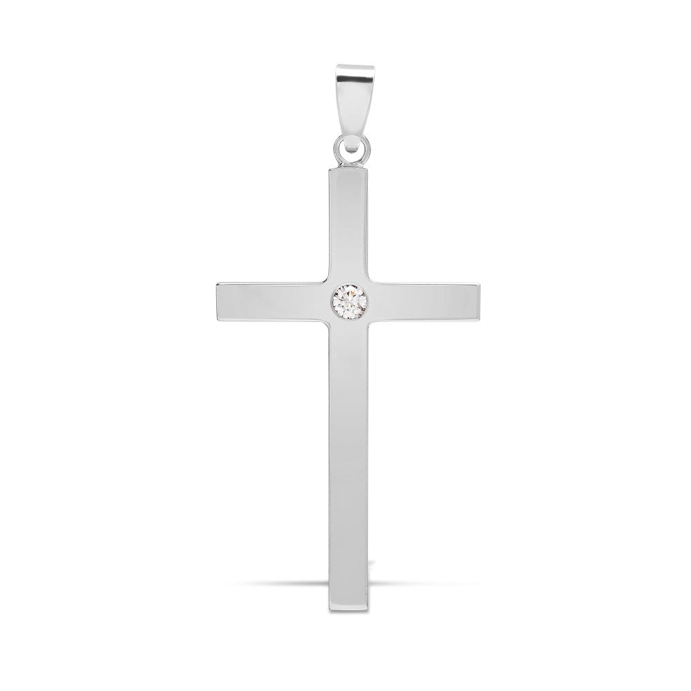 9ct White Gold 0.10 Ct Diamond Set Cross Pendant - Chains available (9X086)