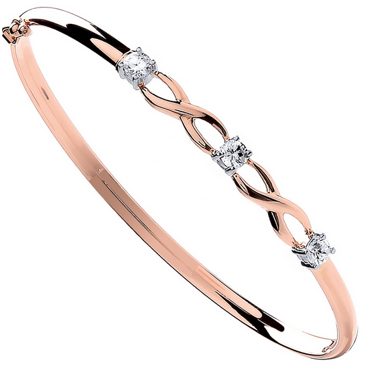 9ct Rose Gold and Cubic Zirconia Set Hinged Bangle (0425)