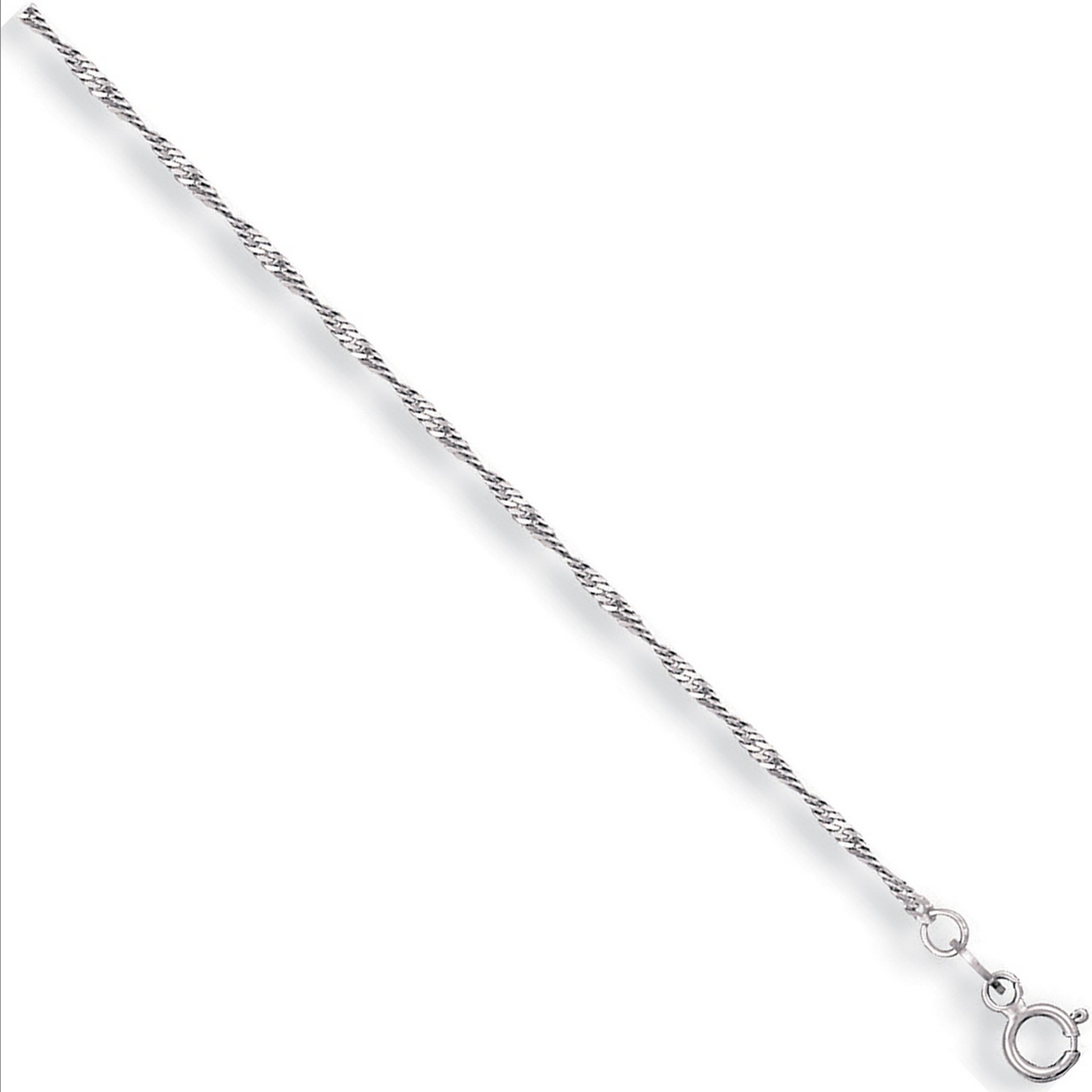 9ct White Gold 1.6mm Solid Singapore Rope Neck Chain (0394)