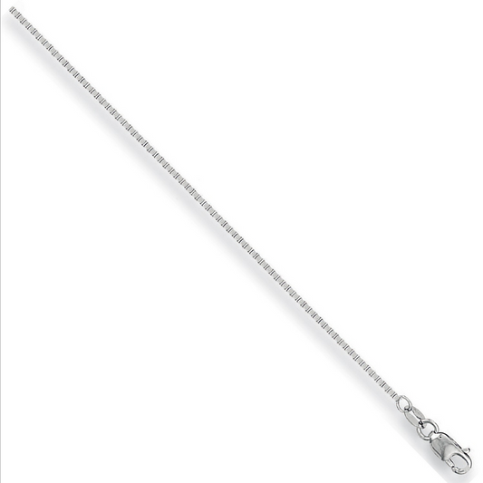 9ct White Gold 1mm Solid Box Venetian Chain Various Lengths (0454)