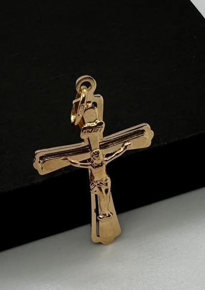 9ct Yellow Gold Cut Out , Raised Profile Crucifix Cross Pendant (0038)