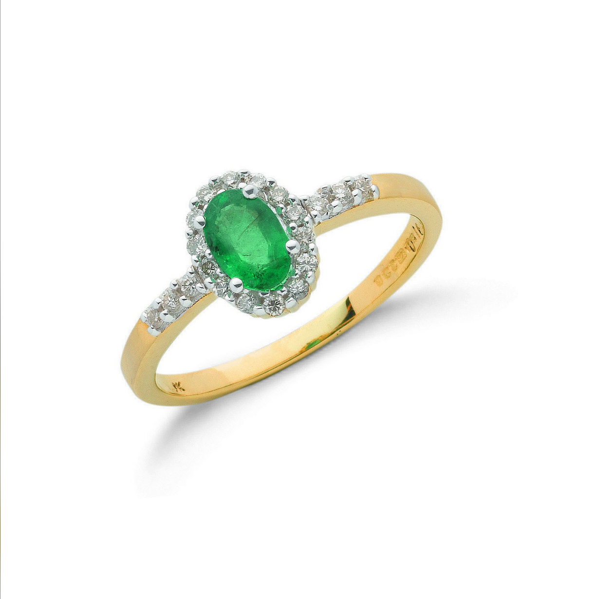 9ct Yellow Gold 0.16ct Diamond & 0.45ct Emerald Cluster Ring, Ring sizes J to Q (0047)