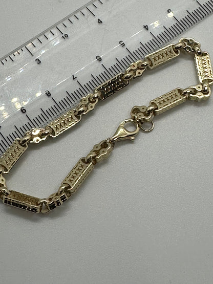 9ct Yellow Gold 12 Grams Stars and Bars Link Chain Bracelet 7.5"/19cm (JBB404)