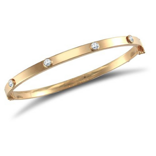 9ct Yellow Gold 4mm Hinged Bangle set with Round Cubic Zirconias (334)