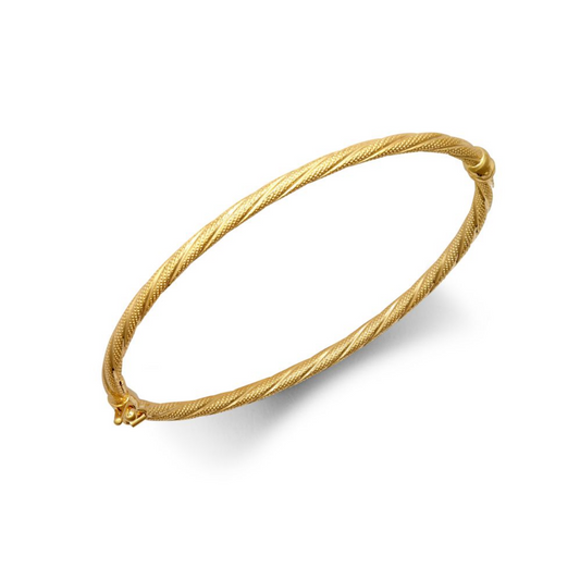 9ct Yellow Gold 3mm Twisted Mesh Patterned Hinged Bangle (JBG348)