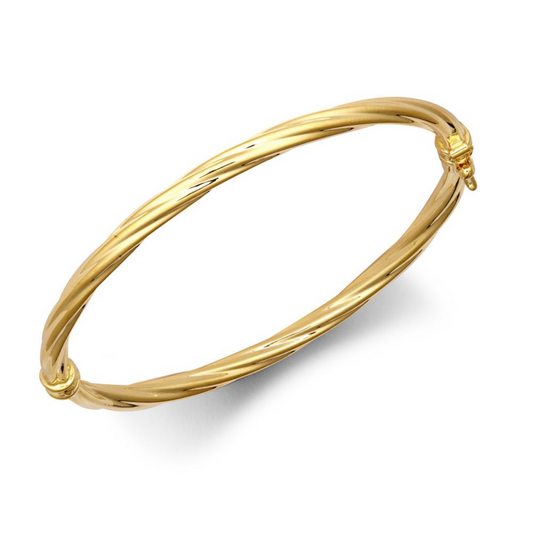 9ct Yellow Gold 3mm Twisted Oval Hinged Bangle (JBG340)