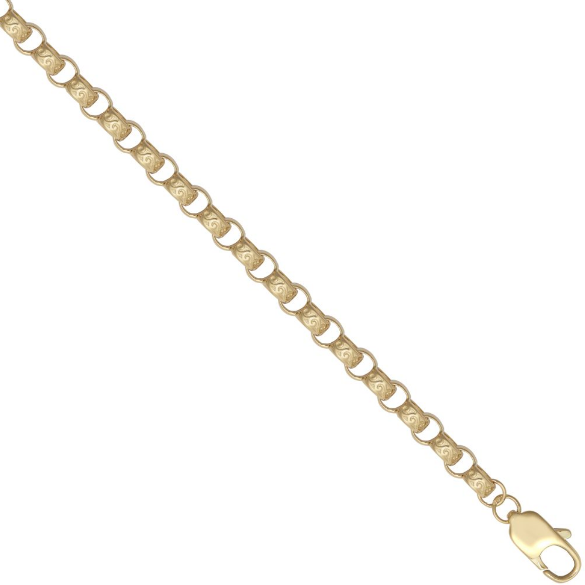 9ct Yellow Gold 5mm Plain and Engraved Belcher Bracelet Chain 7.5 Inches (001Z)