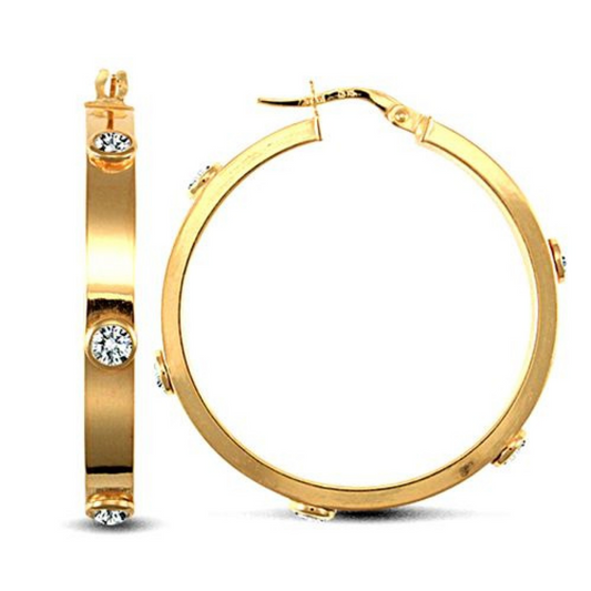 9ct Yellow & White Gold Cubic Zirconia 32mm Hoop Earrings (JER725C)