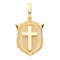 9ct Yellow Gold Cross on a Shield Shaped Pendant - Chains available (0694)
