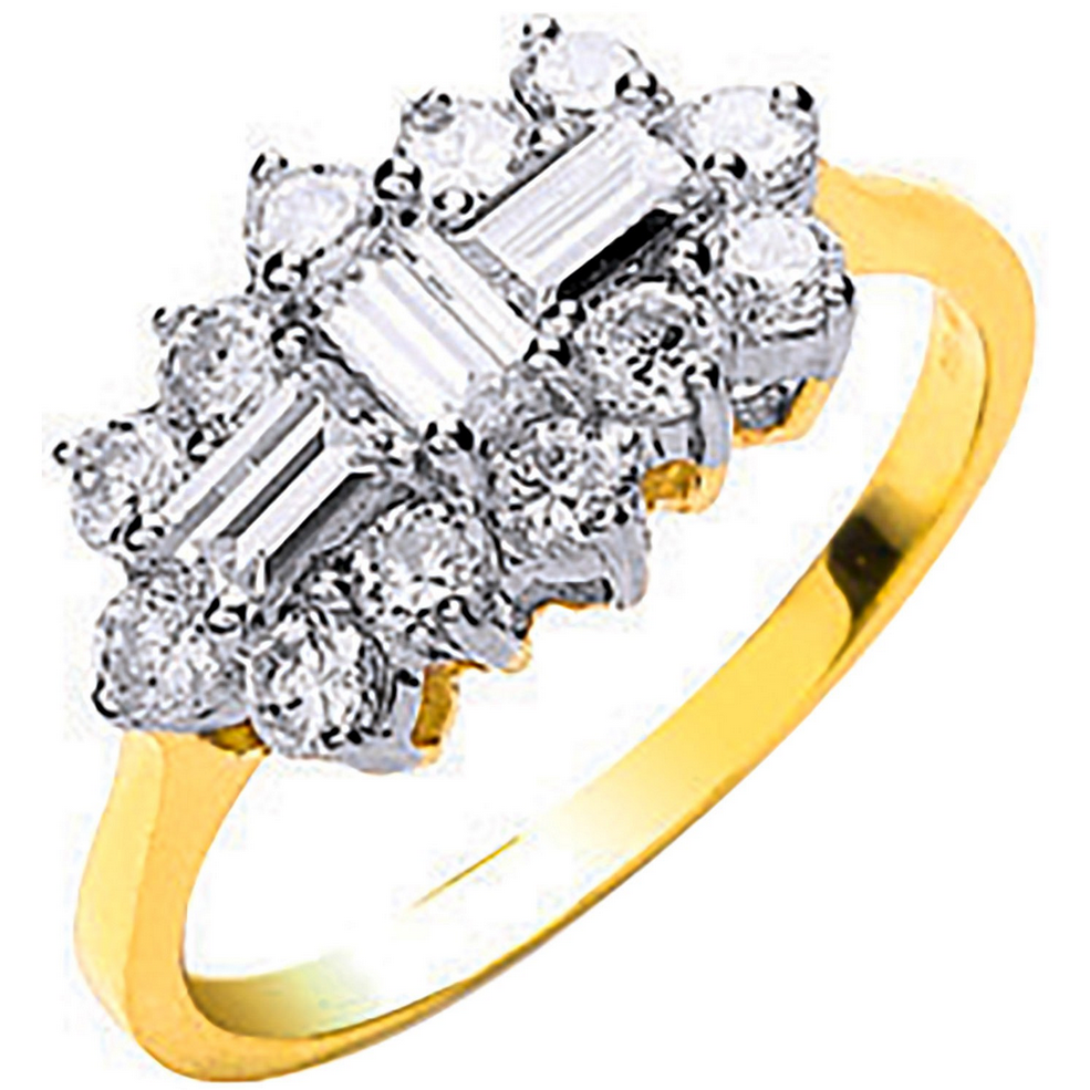 9ct Yellow Gold Cubic Zirconia Cluster Baguette Ring, Sizes J to T (0621)