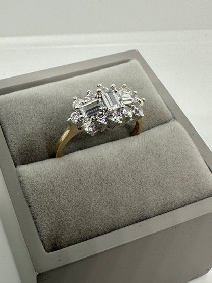 9ct Yellow Gold Cubic Zirconia Cluster Baguette Ring, Sizes J to T (0621)
