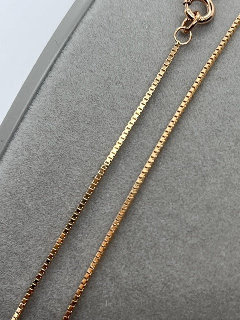 9ct Rose Red Gold 1mm Box Venetian Link Chain Various Lengths (R53V)