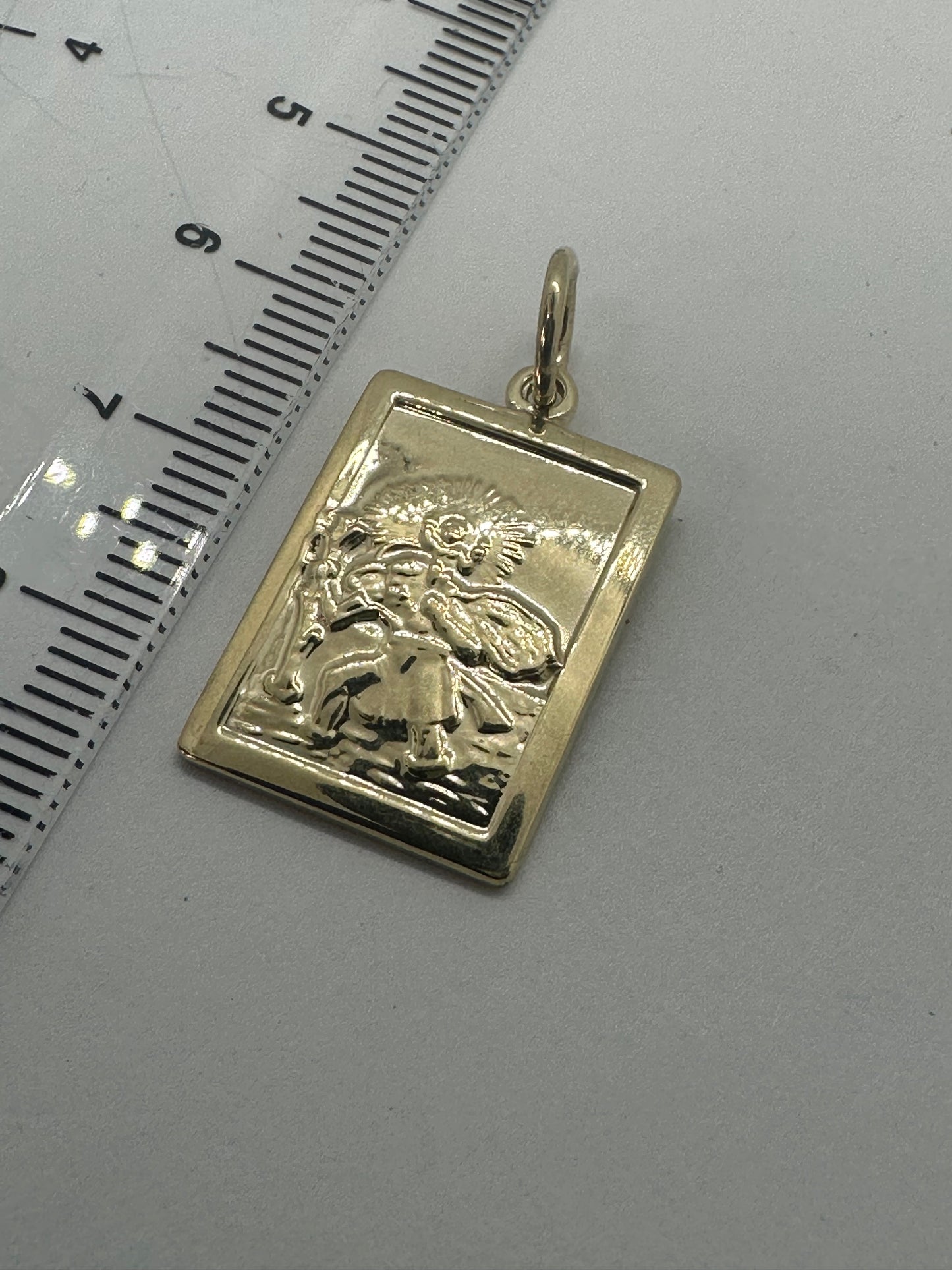 9ct Yellow Gold Rectangular Solid St Christopher Double Side Pendant (0029)