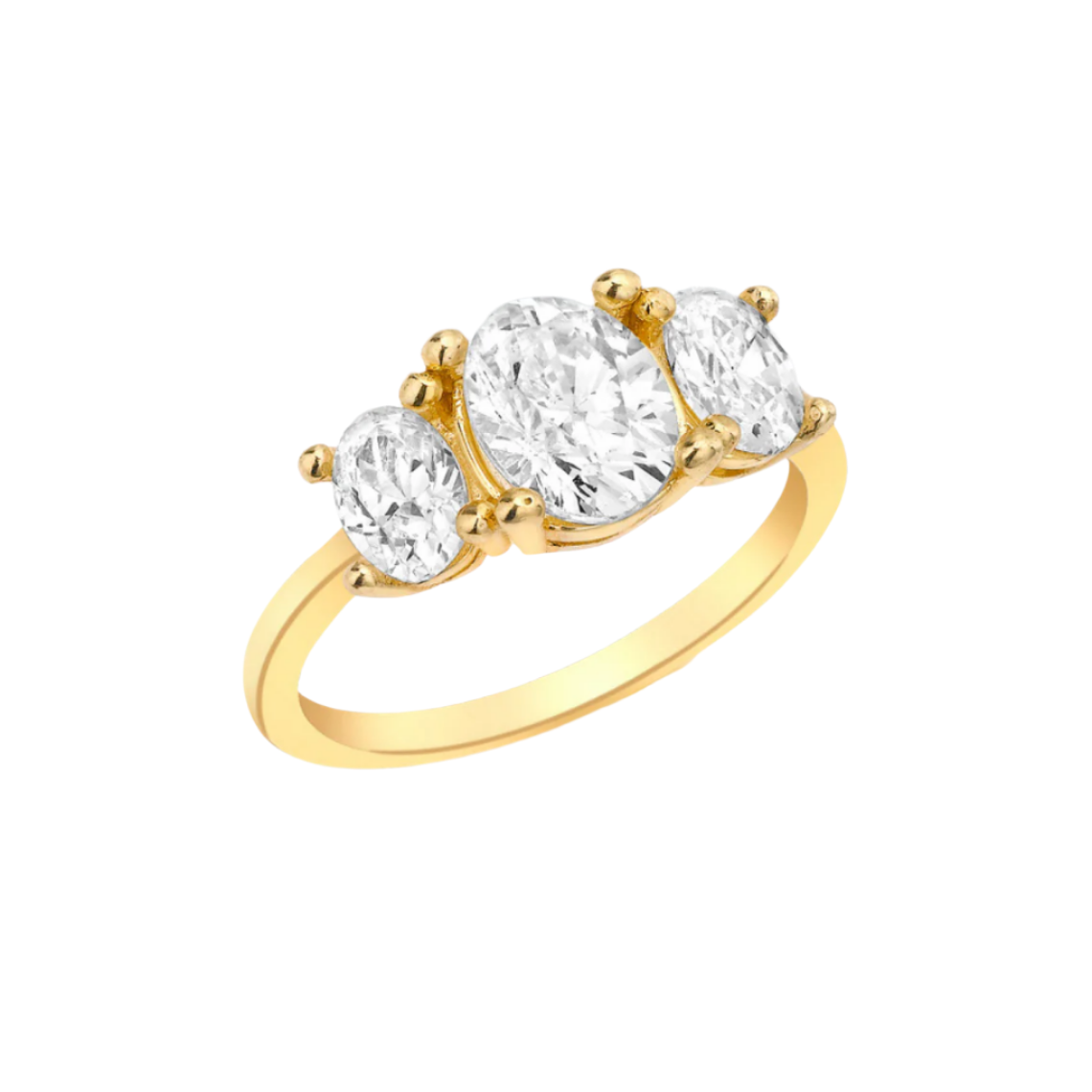 9ct Yellow Gold Oval Triple Stone Set Ring, Ring sizes J - T (6219)