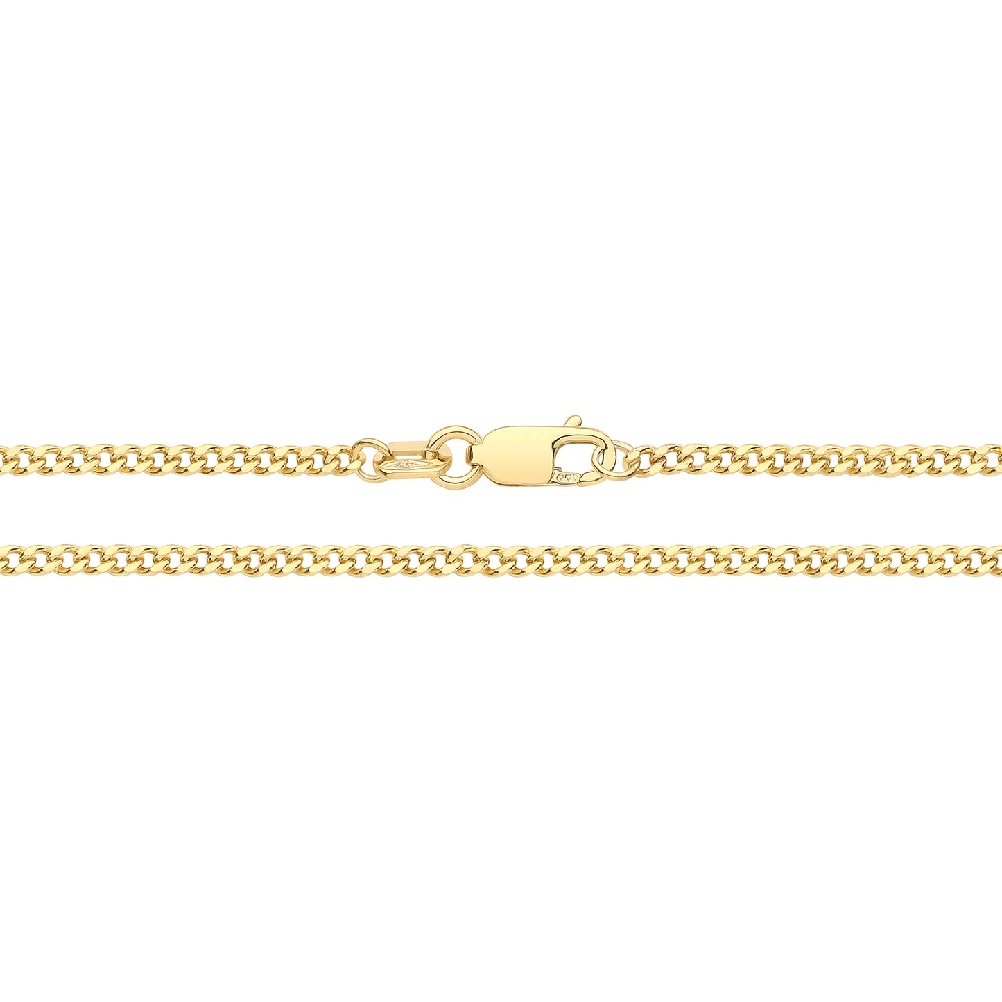 9ct Yellow Gold 1.7mm Semi Solid Close Curb Chain Various Lengths (278)