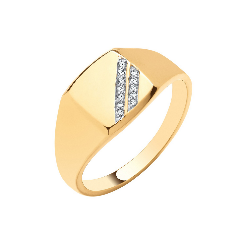 9ct Yellow Gold Mens Diamond Signet Ring, Limited Sizes Available (1025)