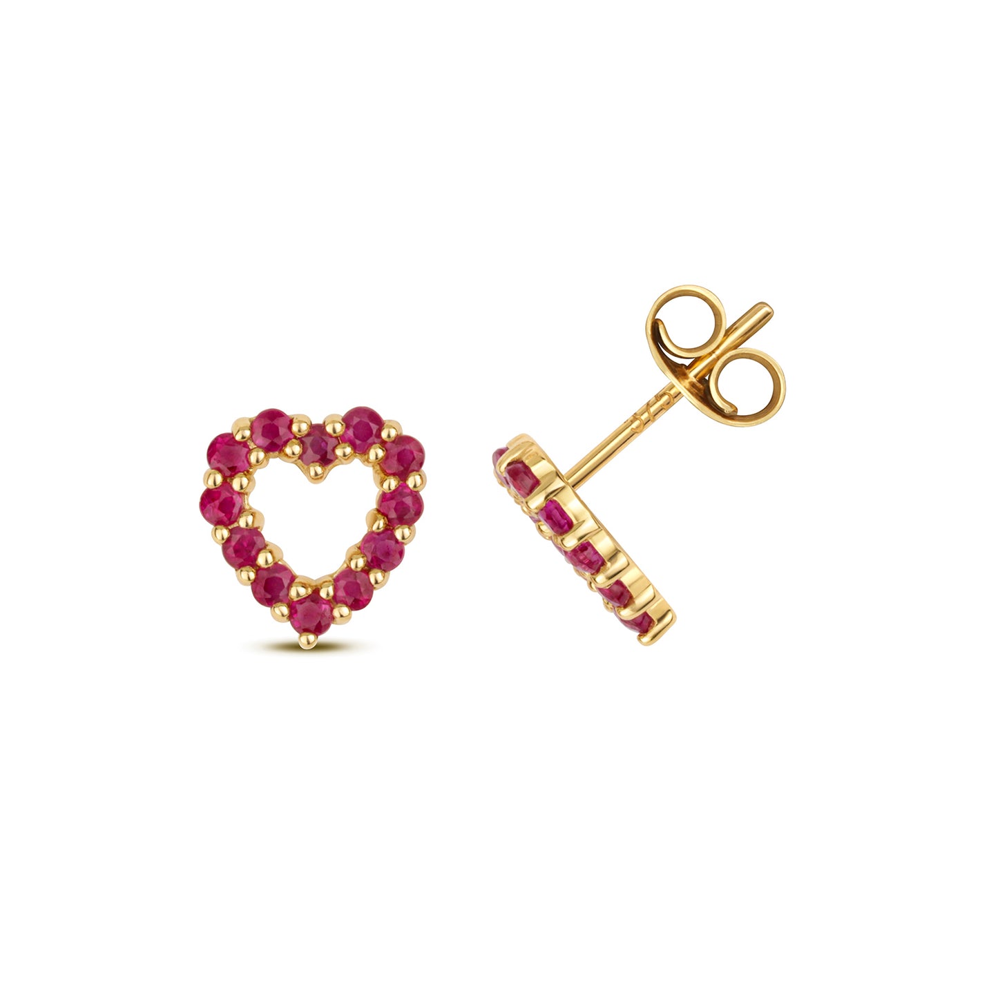 9ct Yellow Gold Natural Ruby Open Heart Earrings (408R)