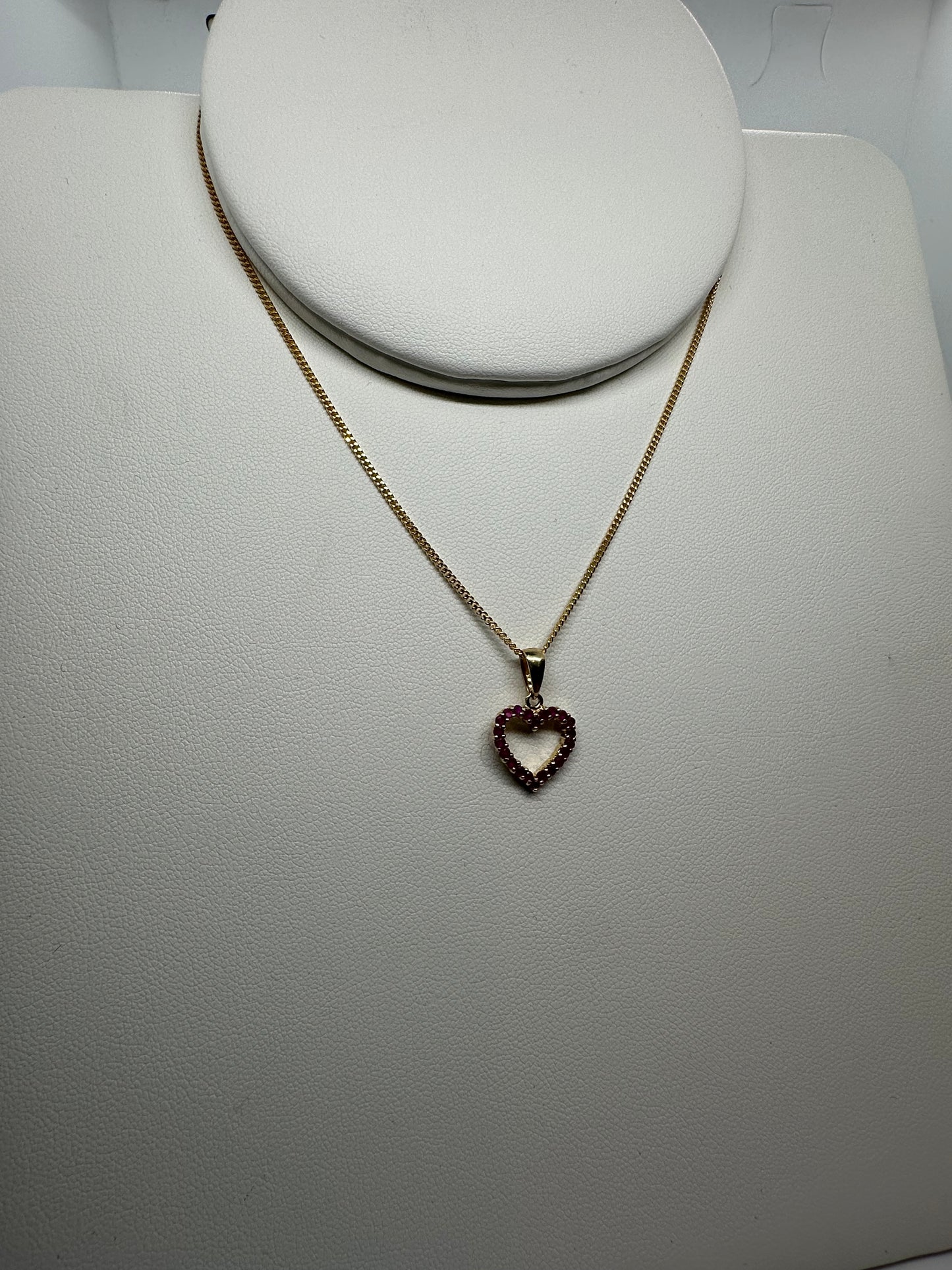 9ct Yellow Gold 14mm Ruby Heart Pendant and 18" Curb Chain (244R/006B)