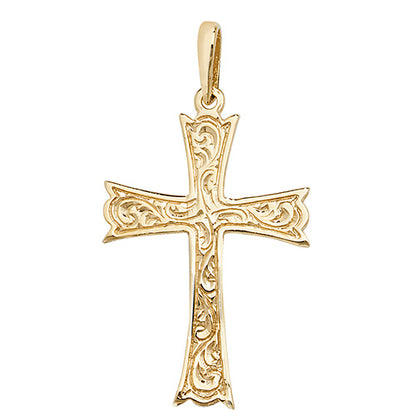 9ct Yellow Gold 40x22mm Solid Celtic Engraved Cross Pendant (1028)