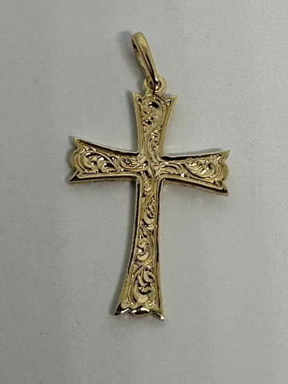 9ct Yellow Gold 40x22mm Solid Celtic Engraved Cross Pendant (1028)