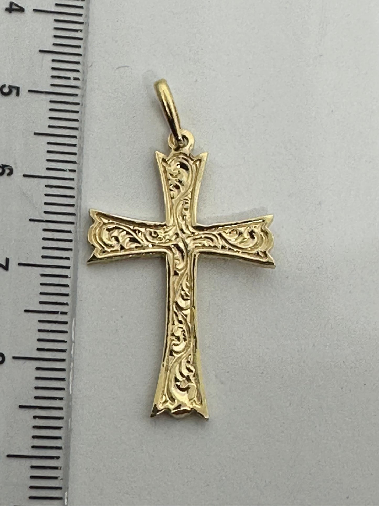 9ct Yellow Gold 40x22mm Solid Celtic Engraved Cross Pendant (1028)