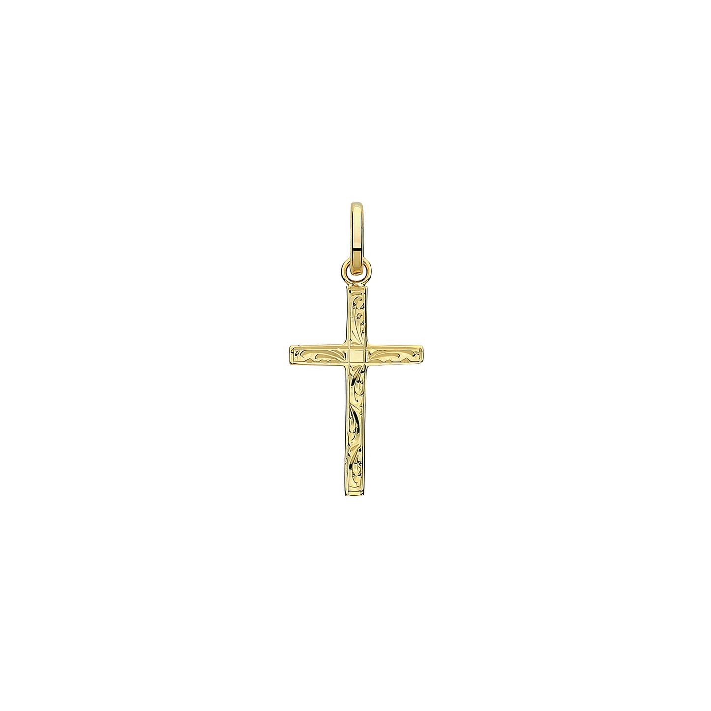 9ct Yellow Gold 27x13mm Engraved Gold Cross Pendant  (1210E)