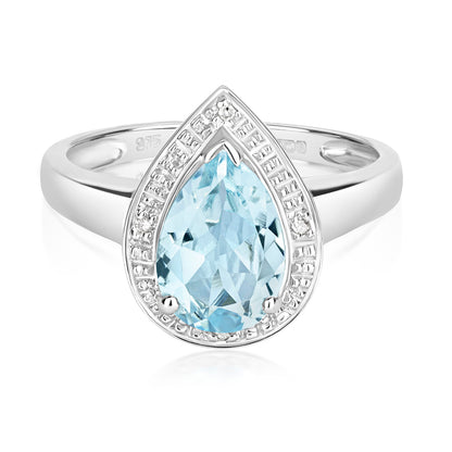 9ct White Gold Aquamarine and Diamond Ring, Ring Sizes J to Q (210)