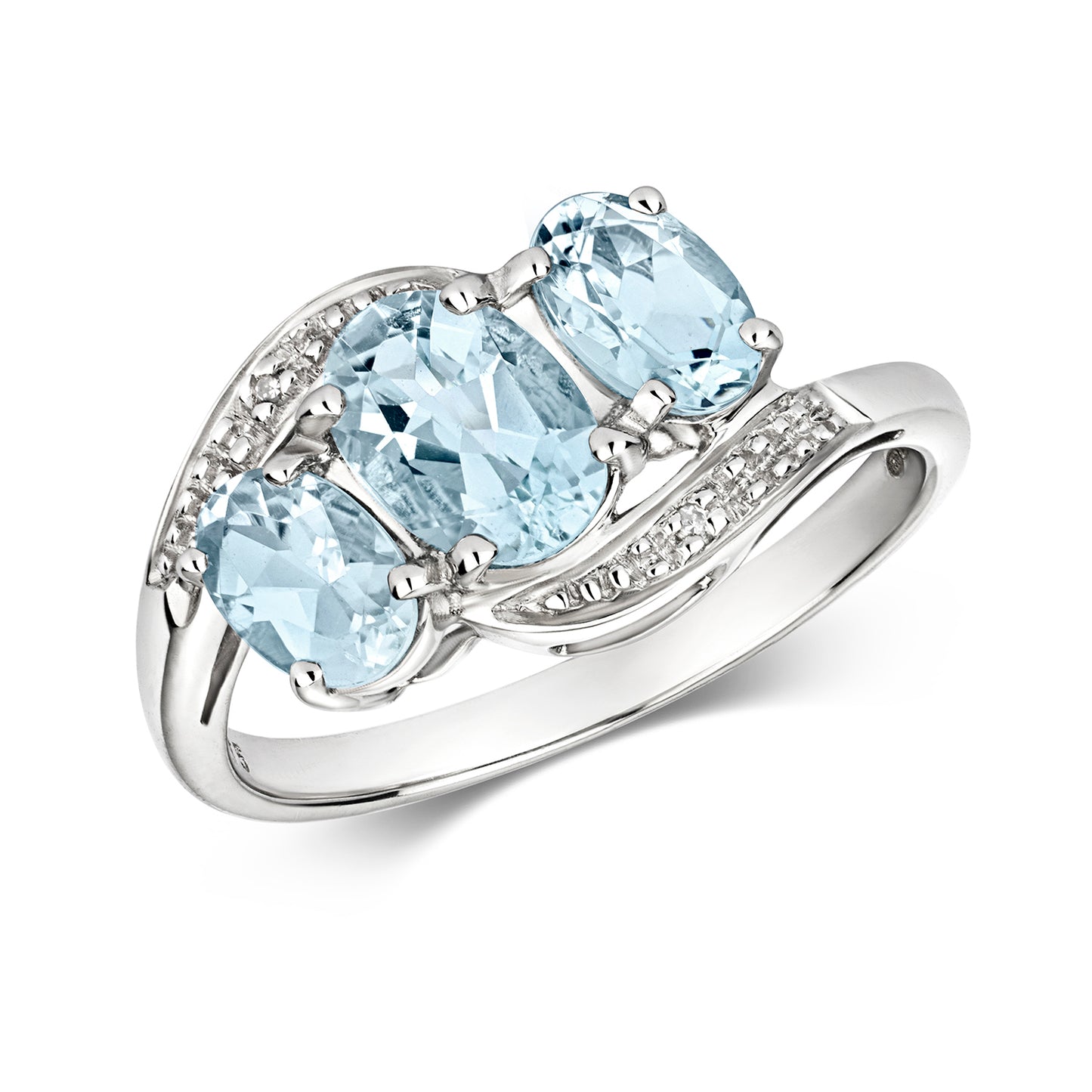 9ct White Gold Aquamarine and Diamond Ring, Ring Sizes J to Q (211)