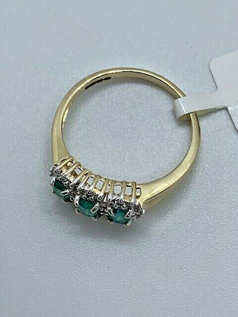 9ct Yellow Gold Real Emerald and Diamond Cluster Ring, Sizes J to Q (263E)