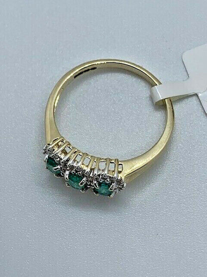 9ct Yellow Gold Real Emerald and Diamond Cluster Ring, Sizes J to Q (263E)