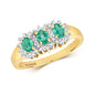 9ct Yellow Gold Real Emerald and Diamond Cluster Ring, Sizes J to Q (263E)