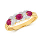 9ct Yellow Gold Triple Ruby Gemstone and Diamond Ring, Sizes J to Q (294)