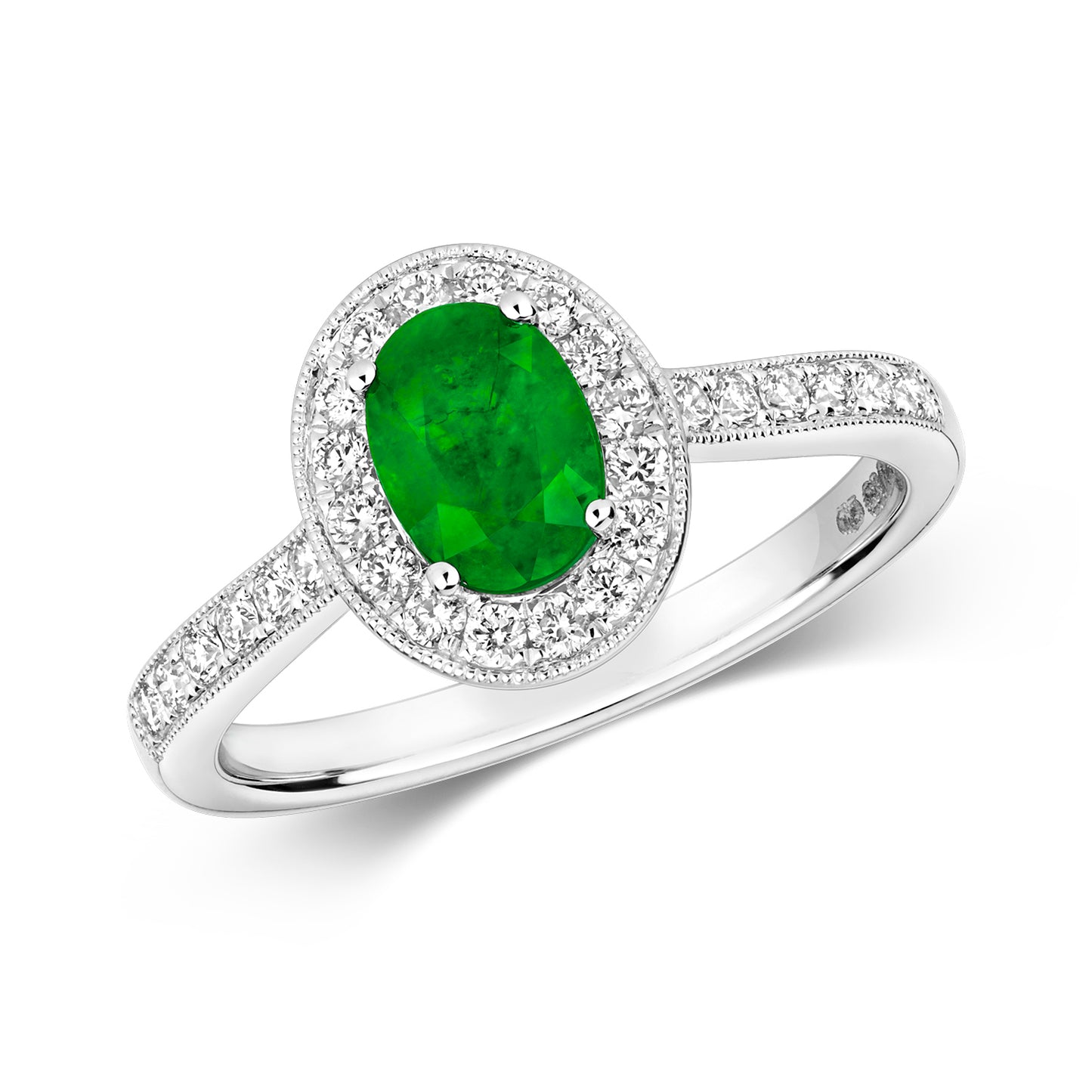 9ct White Gold 1.08 Carat Emerald and Diamond Cluster Ring  (417WE)