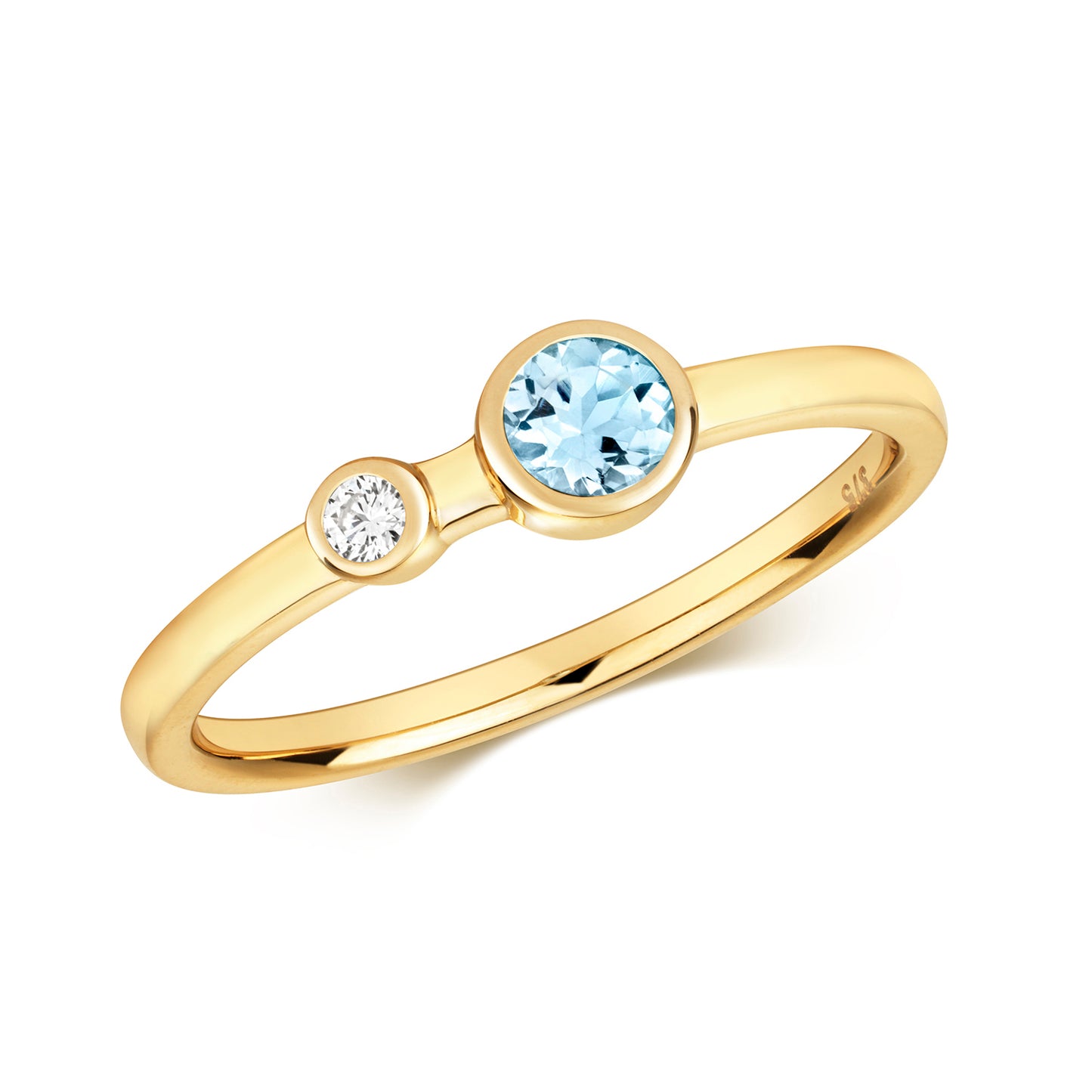 9ct Yellow Gold Aquamarine and Diamond Ring, Ring Sizes J to Q (492)