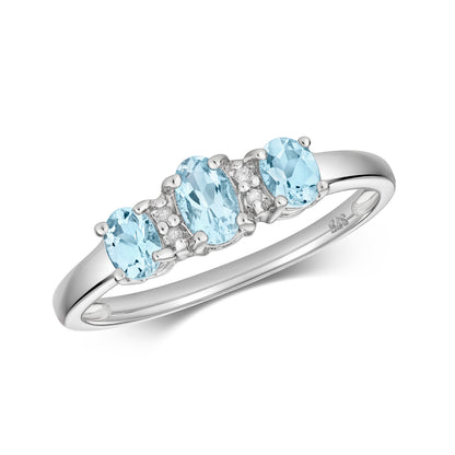 9ct White Gold Aquamarine and Diamond Ring, Ring Sizes J to Q (906)