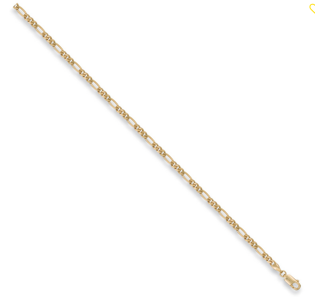 9ct Yellow Gold 3.6mm Figaro 3+1 Link Necklace Chain (0003)